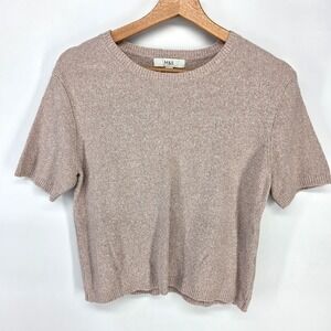 M&S Knit Top Women XS Rose Gold Metallic Short Sleeve Shimmer Crew Neck 7649